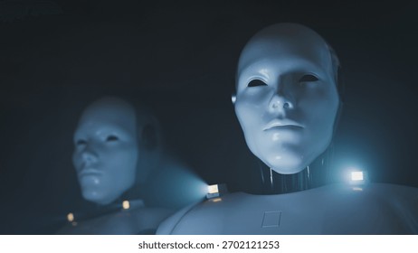 Two AI Humanoid Robots | Future Technology and Robotics. 3d rendering