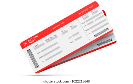 Two Airline Boarding Pass Tickets Isolated On White. 3d Rendering.