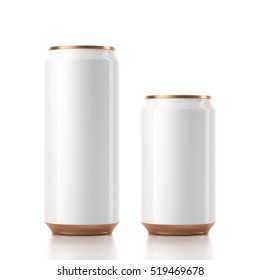 Two Aluminum Can Mockup In White And Golden Color. 3d Rendering