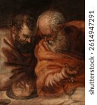 Two Apostles by Tintoretto (Jacopo Robusti). Vintage Christian artwork. Christianity in vintage painting. Christian scene.