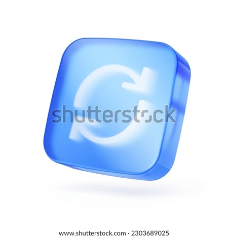 Two arrows icon button - update symbol. 3d blue glass update, refresh icon - 3d rendering
