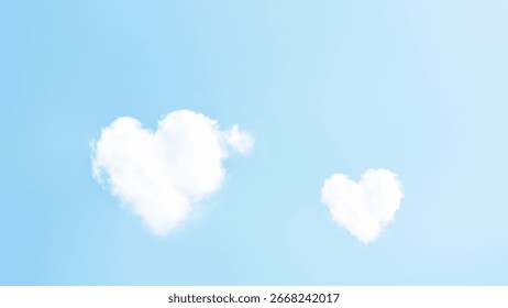 Two beautiful heart-shaped clouds floating in a soft, dreamy blue sky, symbolizing love, romance, and freedom. Perfect for Valentine's Day, wedding invitations, and romantic concepts
