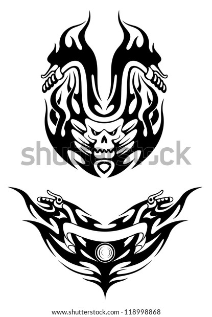 Two bike\
tattoos in tribal style for t-shirt\
design