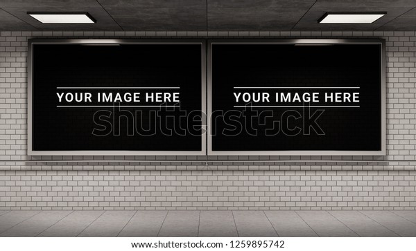 Download Two Billboards Frames White Underground Tube Stock Illustration 1259895742 PSD Mockup Templates