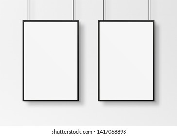 Two Black Frames Isolated On Wall Mockup 3D Rendering