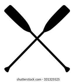 Two black silhouette of crossed oars raster isolated. Rowing oars. Plastic oars. Water sport