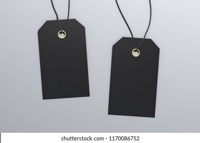 Two Blank Black Price Tag Labels Mockup On White Background. 3d Illustration