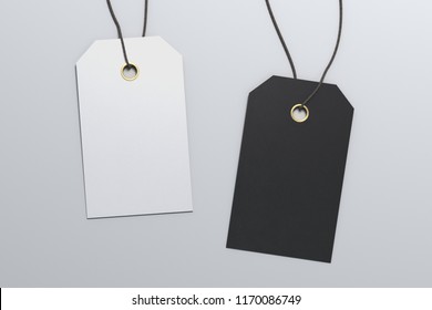 Two Blank Black And White Price Tag Labels Mockup On White Background. 3d Illustration