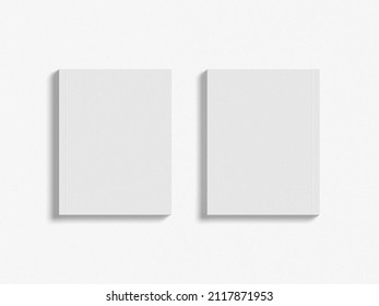 Two Blank Book Cover Mockups. Realistic 3D Illustration Book Cover Mockup With Shadows On Grey Background. US Letter Size Standard