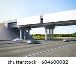 Two blank highway billboards on bridge. 3d rendering