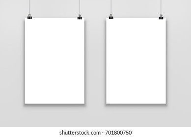 Two Blank Paper Poster Mockup Isolated On A Gray Background, 3d Illustration.