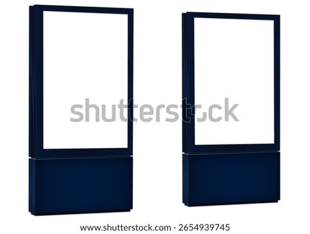 Two blue billboards angle view
