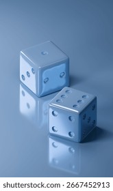 two Blue Yonder colored plastic dice placed on a Blue Yonder colored background.