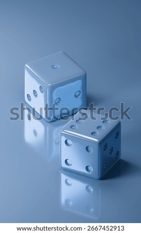two Blue Yonder colored plastic dice placed on a Blue Yonder colored background.