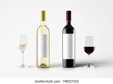 two bottles of red and white wine with glasses mock up, 3d illustration - Powered by Shutterstock