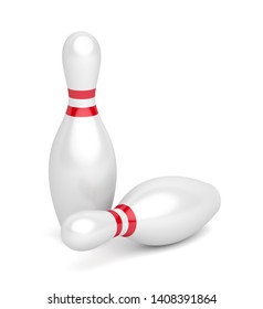 Two Bowling Pins On White Background, 3D Illustration