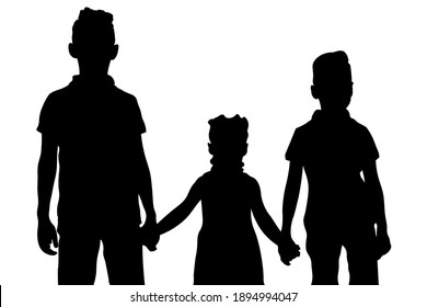 Two Boys Girl Holding Hands Black Stock Illustration 1894994047 ...