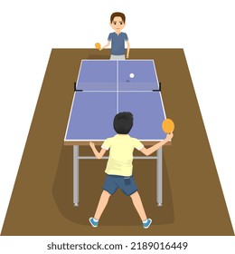 Two Boys Are Playing Table Tennis