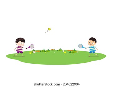 Two Boys Playing Tennis
