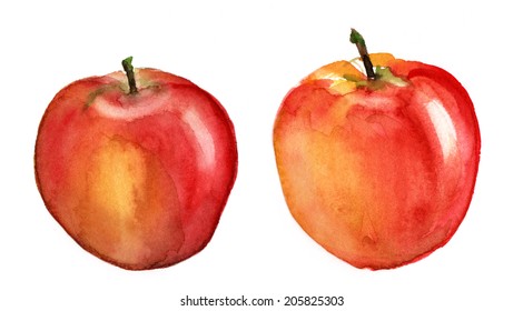 Two bright watercolour apples on a white background