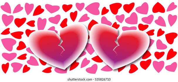 Two Broken Hearts On Hearts Background