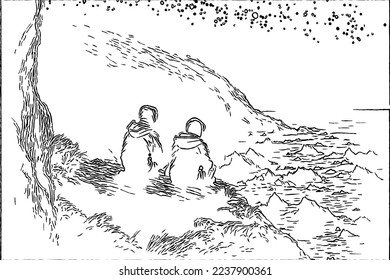 two brothers sitting the cliff   looking Coloring Pages On White Background Beautiful Coloring Book Ideas Part# 131222
