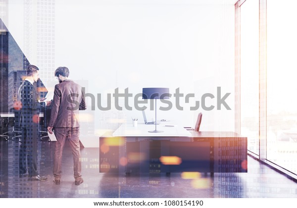 Two Businessmen Facing Each Other Talking Stock Illustration