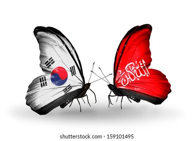 Two Butterflies With Flags On Wings As Symbol Of Relations South Korea And Waziristan