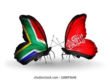 Two Butterflies With Flags On Wings As Symbol Of Relations South Africa And Waziristan