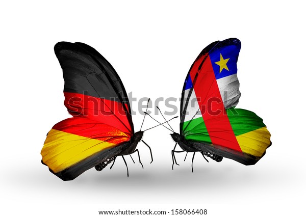 Two butterflies with flags on wings as symbol of\
relations Germany and\
CAR