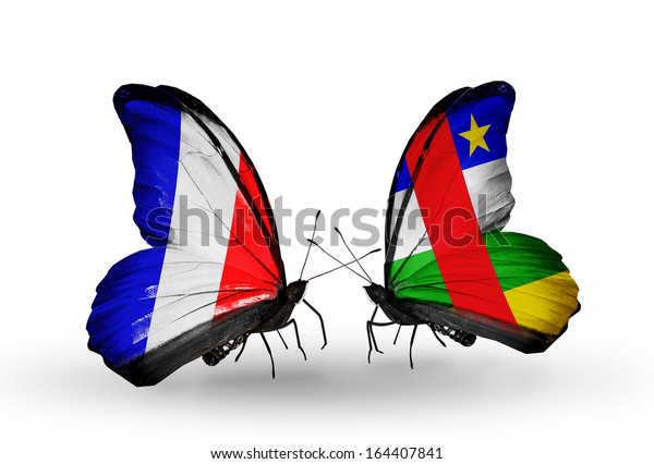 Two butterflies with flags on wings as symbol of\
relations France and\
CAR