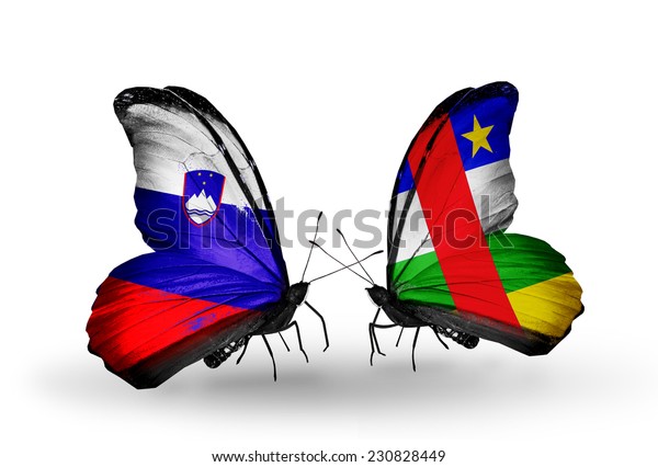 Two butterflies with flags on wings as symbol of
relations Slovenia and
CAR