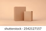 Two cardboard boxes of different sizes are on a light tan background. Cardboard box mockup with balanced colors for your product advertising.