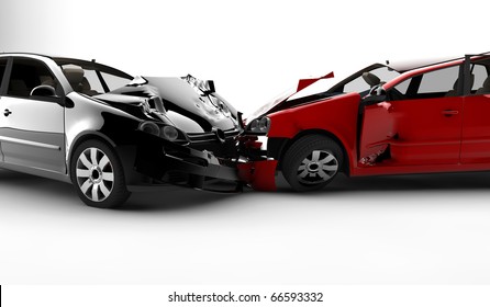 Two Cars In An Accident Isolated On A White Background