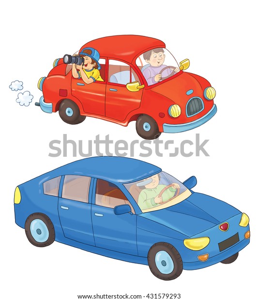 Two cars.\
Coloring book. Coloring page. Illustration for children. Cute\
cartoon characters isolated on white\
background