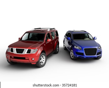 Two Cars Presentation. Isolated On White Background.