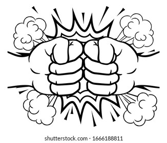 Two cartoon fists hands performing a fist bump punch creating an explosion