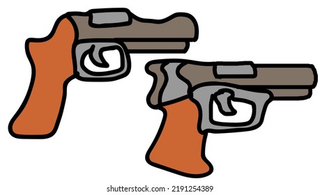 Two Cartoon Pistol Designs On The White Screen