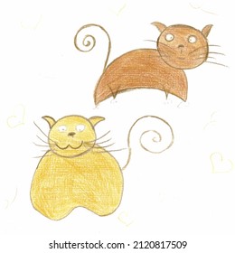 
Two Cats Brown Watercolor For Childrens Book