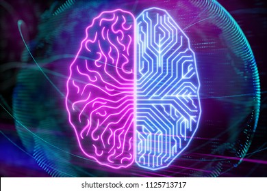 two cerebral hemispheres of digital human brain in global system. 3D render