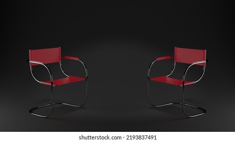 Two Chairs In Dark Room. A Place For An Interview. 3d Rendering Illustration. 3D Illustration