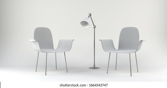 Two Chairs And A Lamp In A Light Room A Place For An Interview 3d Rendering Illustration