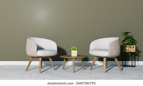 two chairs and a table in a room