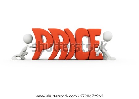 Two characters adjust or reduce the cost, the final price This is a 3d illustration, made by hand.