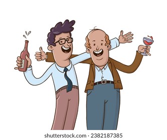 Two Cheerful Men Embrace: Office Party or Family Celebration - Powered by Shutterstock