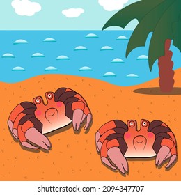 Two Crabs On The Beach.