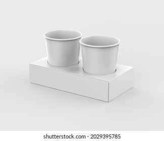 Two cups in paper holder ready for your design mockup template isolated on white background, 3d illustration.