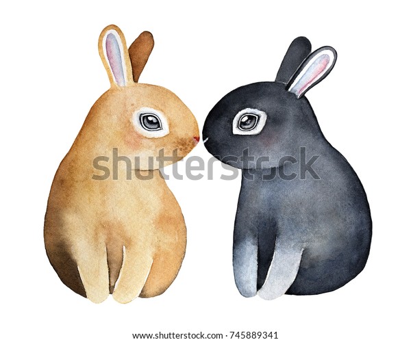 Download Two Cute Bunnies Kissing Noses Romantic Stock Illustration ...
