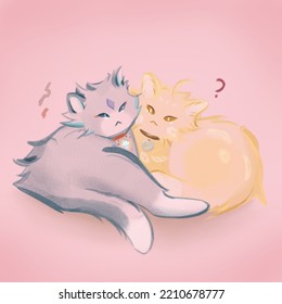 Two Cute Cats Xiao And Aether Cuddle