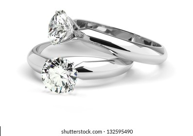 Two Diamond Ring On White Background